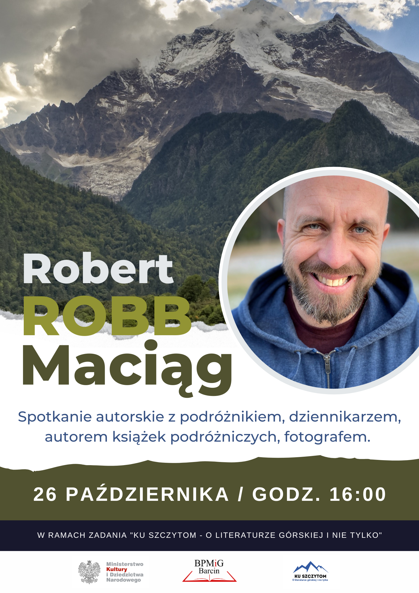 Plakat informujący o spotkaniu z Robertem Maciągiem